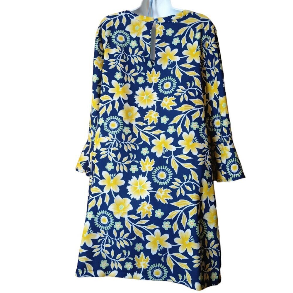 ECI New York Women's Large 3/4 Bell Sleeve Floral Shirt Dress Boho Colorful - Picture 6 of 6